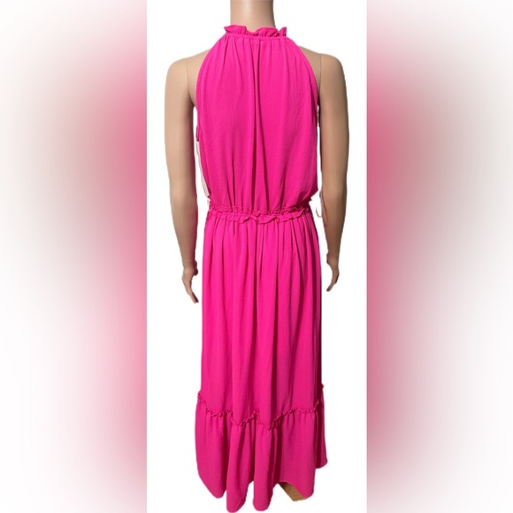 Staccato Dress L Bright Pink Halter Maxi Tiered Ruffle Sleeveless Summer Boho 11 - Picture 3 of 8